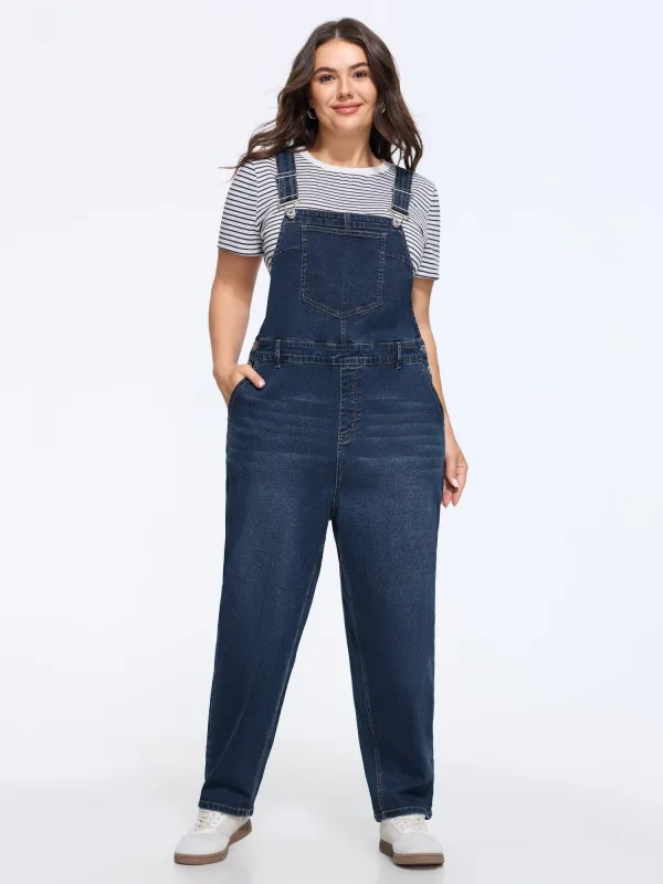 Stretchy Adjustable Shoulder Straps Denim Jumpsuit made by Bloomchic