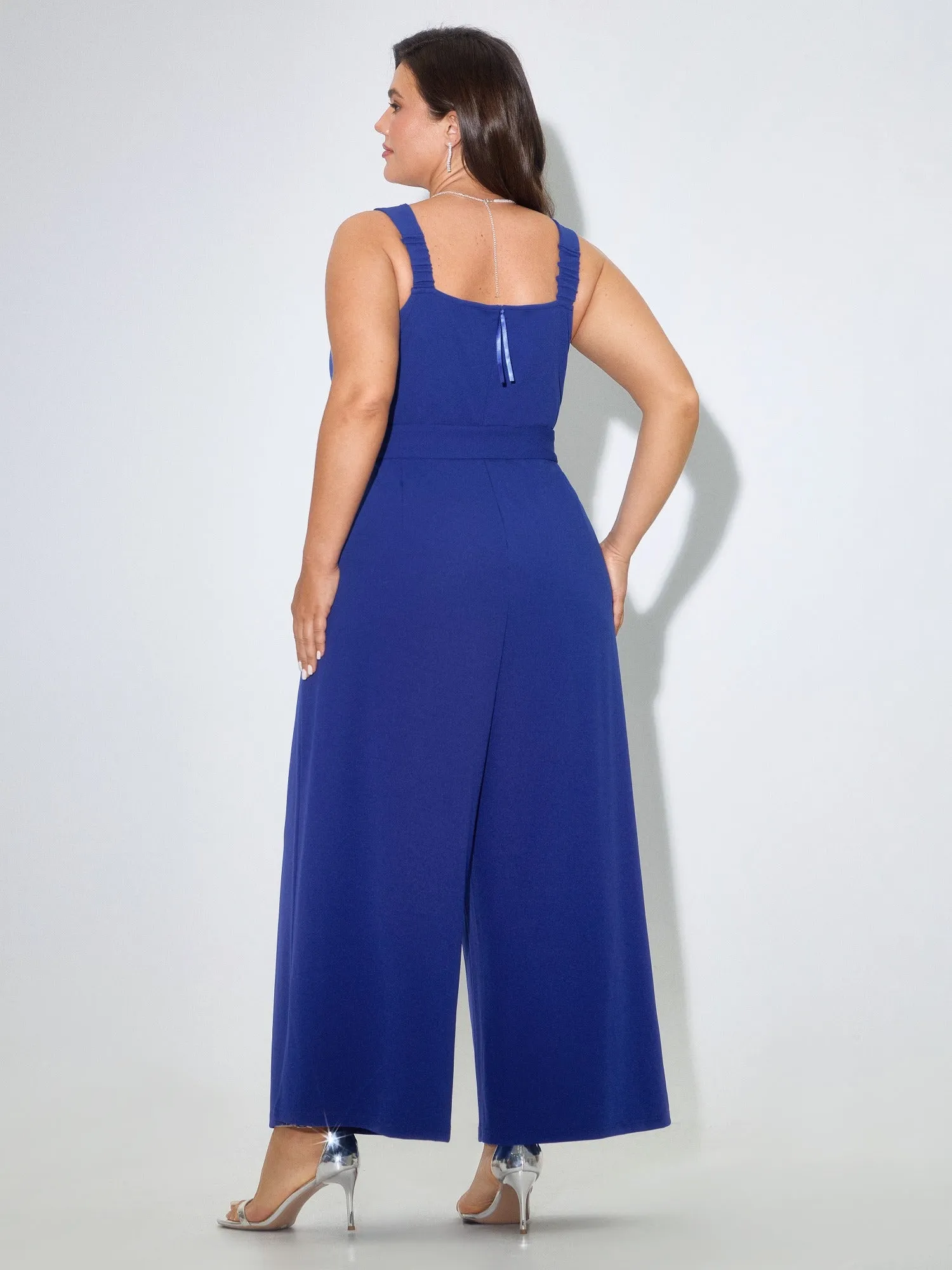 Solid Square Neck Sleeveless Belted Wide Leg Jumpsuit sold by Bloomchic product image thumbnail 3