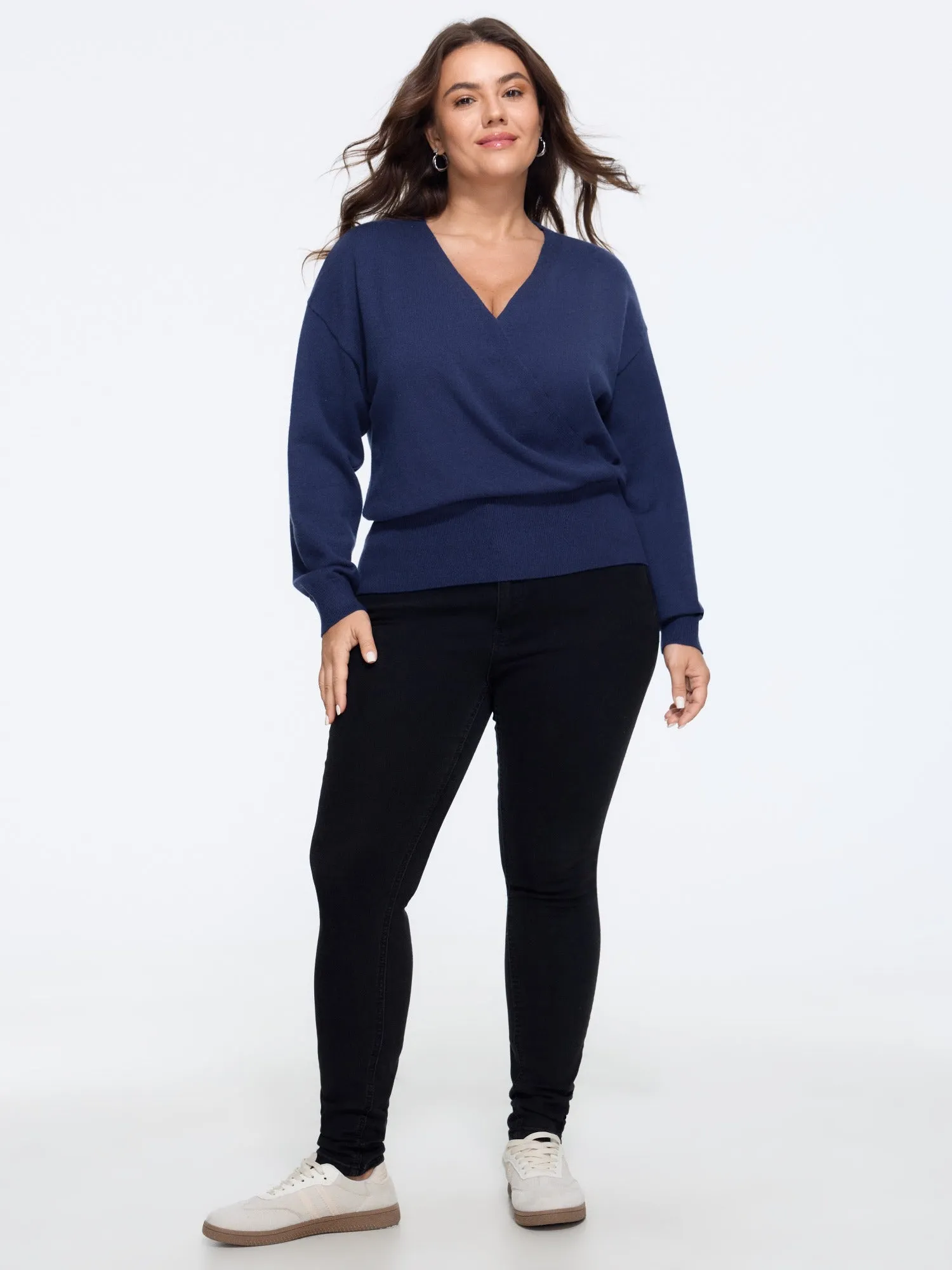 Wrap Neck Drop Shoulder Ribbed Hem Pullover sold by Bloomchic product image thumbnail 4