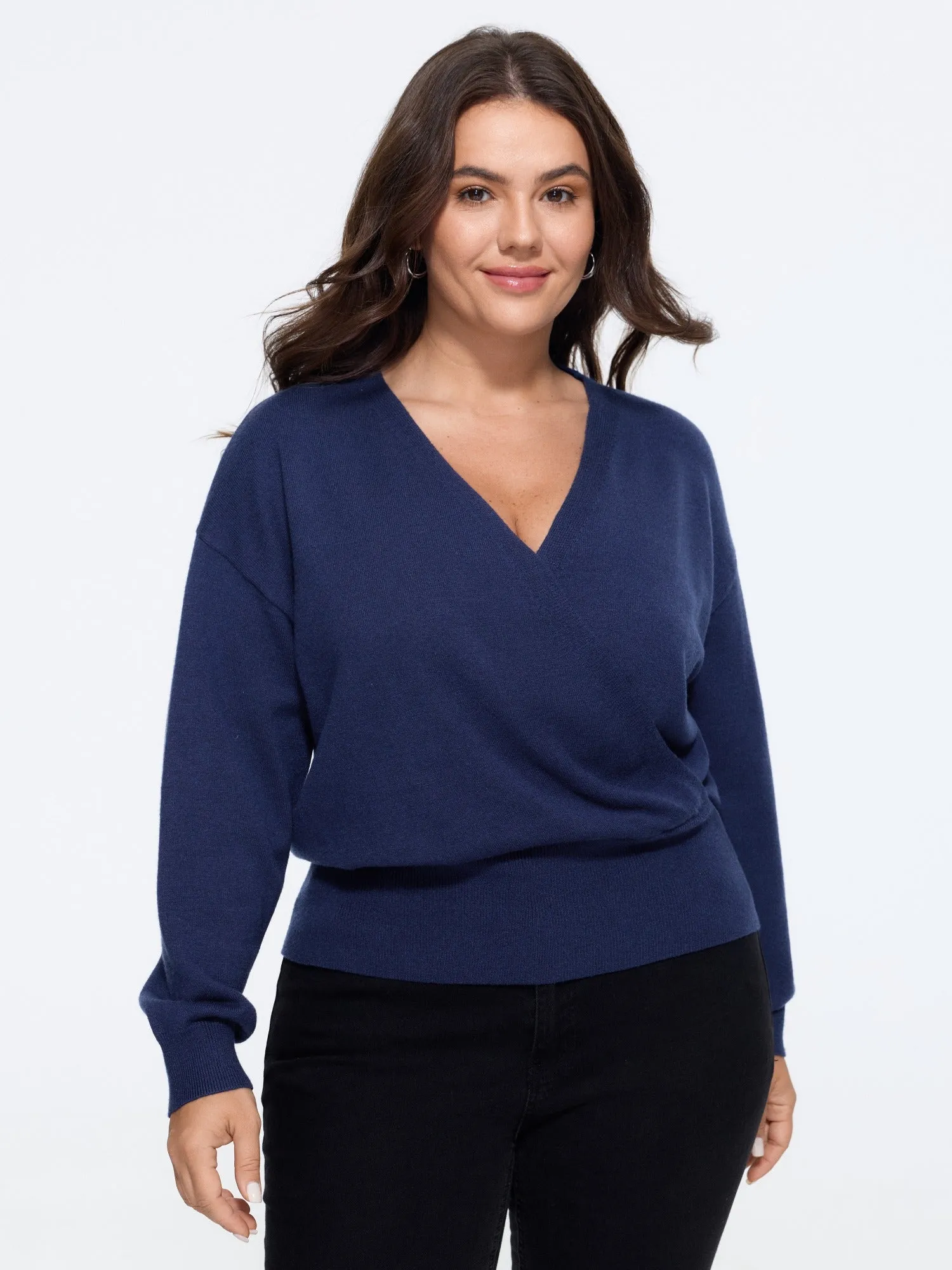 Wrap Neck Drop Shoulder Ribbed Hem Pullover sold by Bloomchic