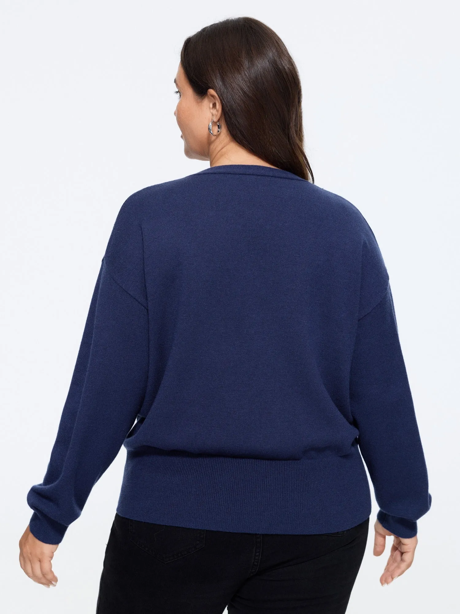 Wrap Neck Drop Shoulder Ribbed Hem Pullover sold by Bloomchic product image thumbnail 3