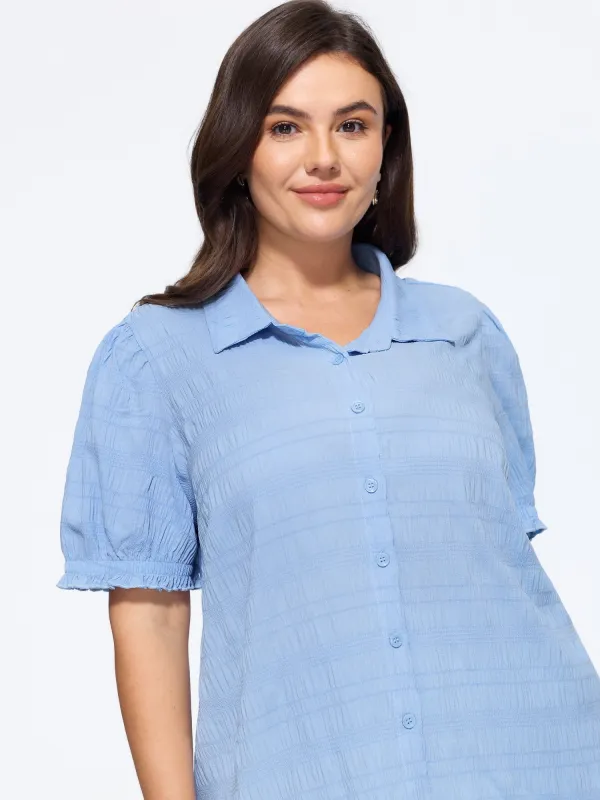 Textured Collared Button‑Front Blouse made by Bloomchic
