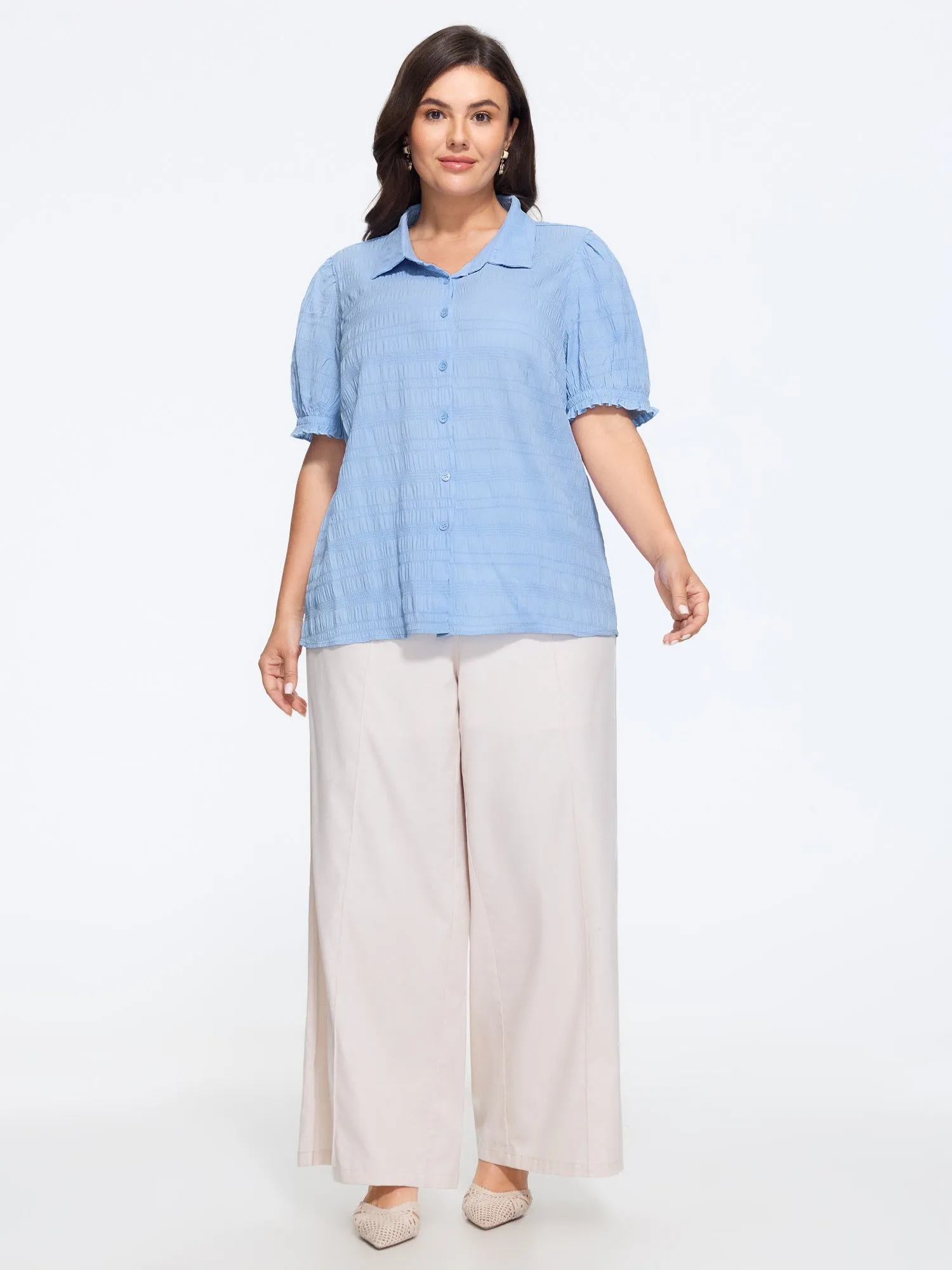 Textured Collared Button‑Front Blouse sold by Bloomchic product image thumbnail 4