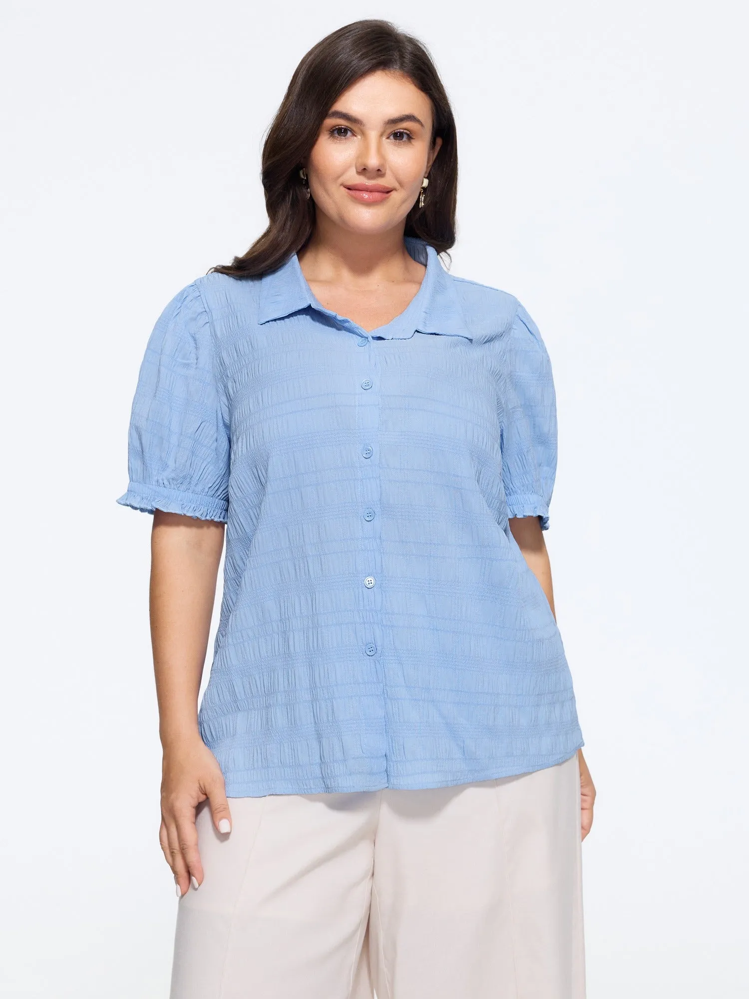 Textured Collared Button‑Front Blouse sold by Bloomchic product image thumbnail 2
