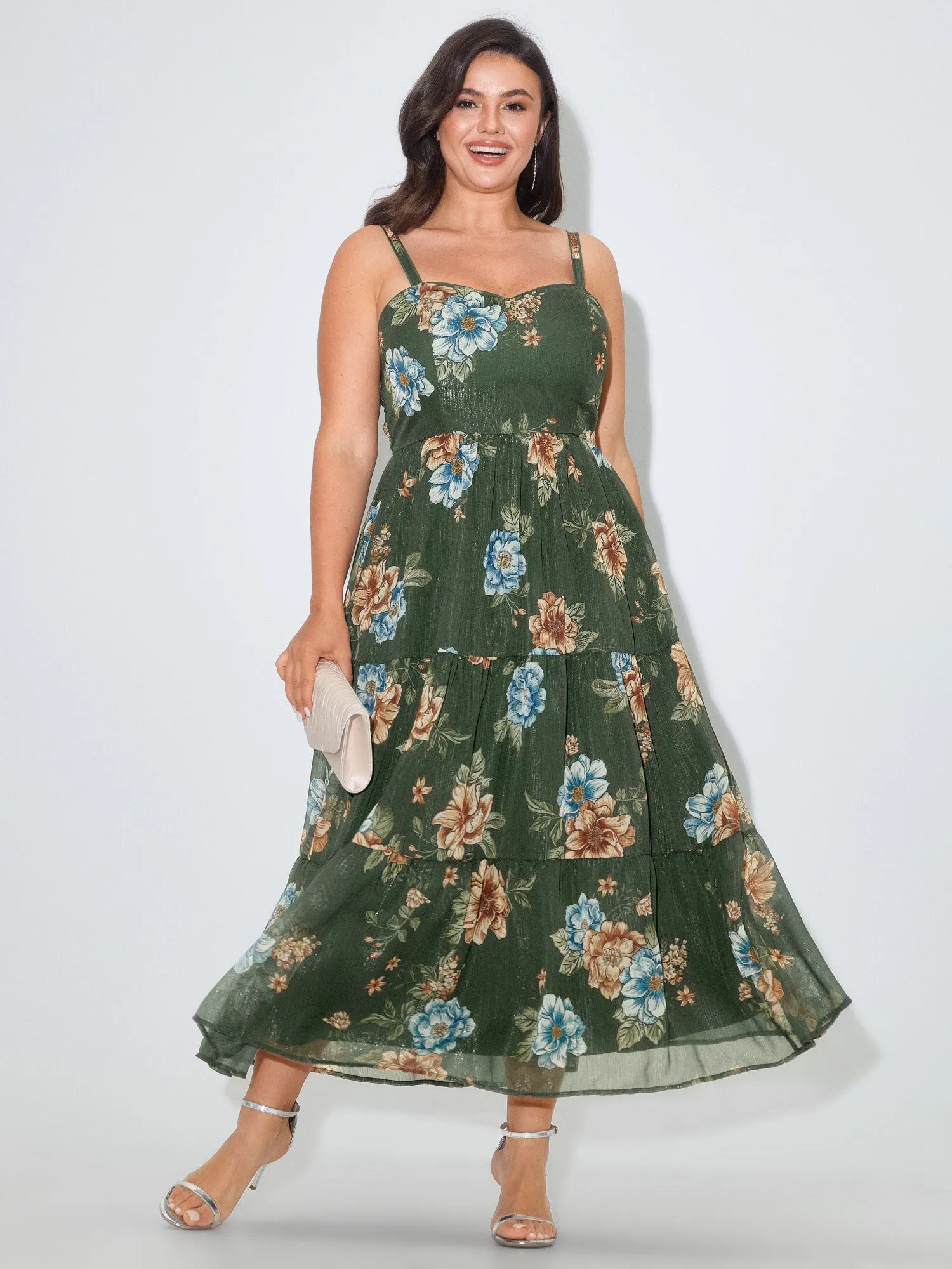 Floral Print Sweetheart Neck Tiered Maxi Dress sold by Bloomchic