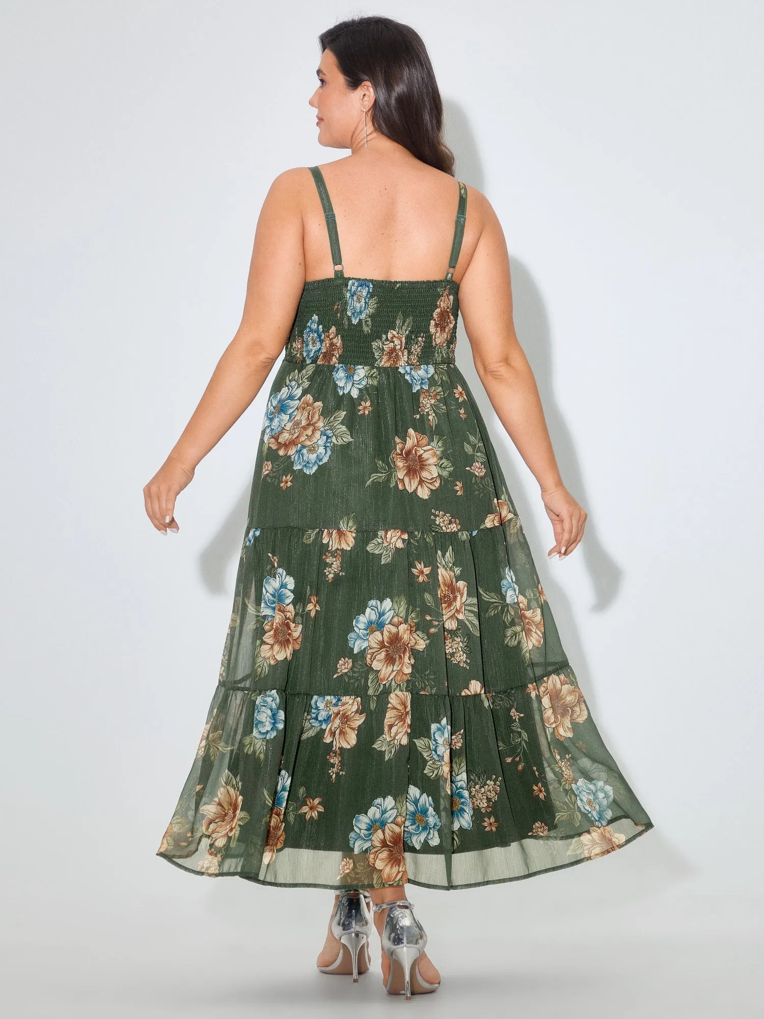 Floral Print Sweetheart Neck Tiered Maxi Dress sold by Bloomchic product image thumbnail 3