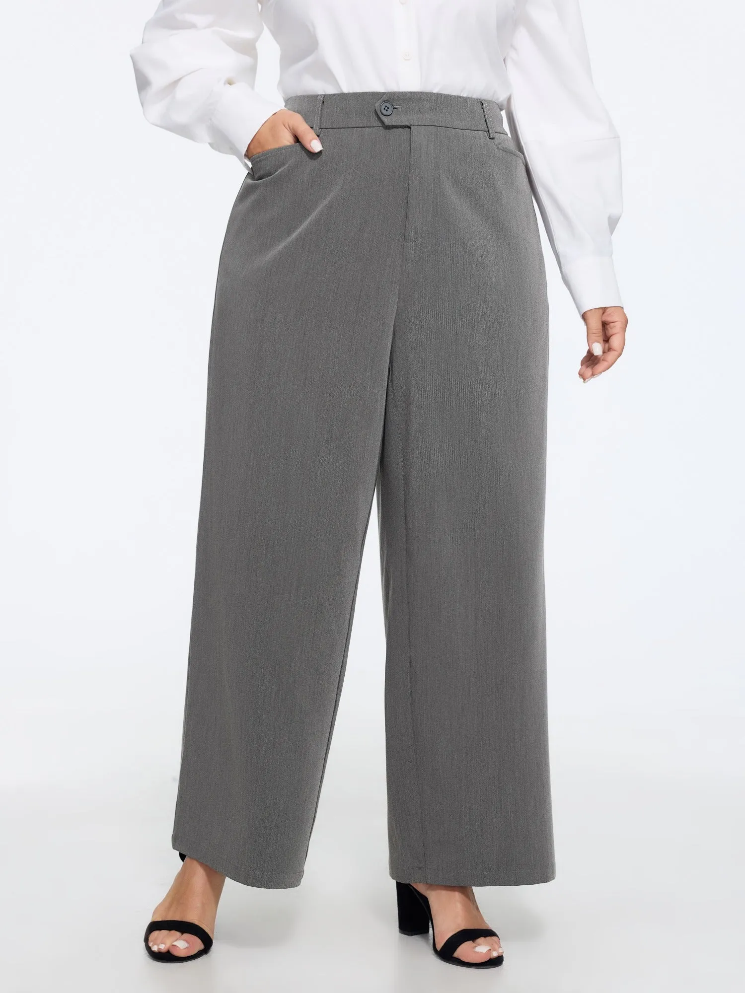Button‑Zip Closure Pockets Wide Leg Pants sold by Bloomchic