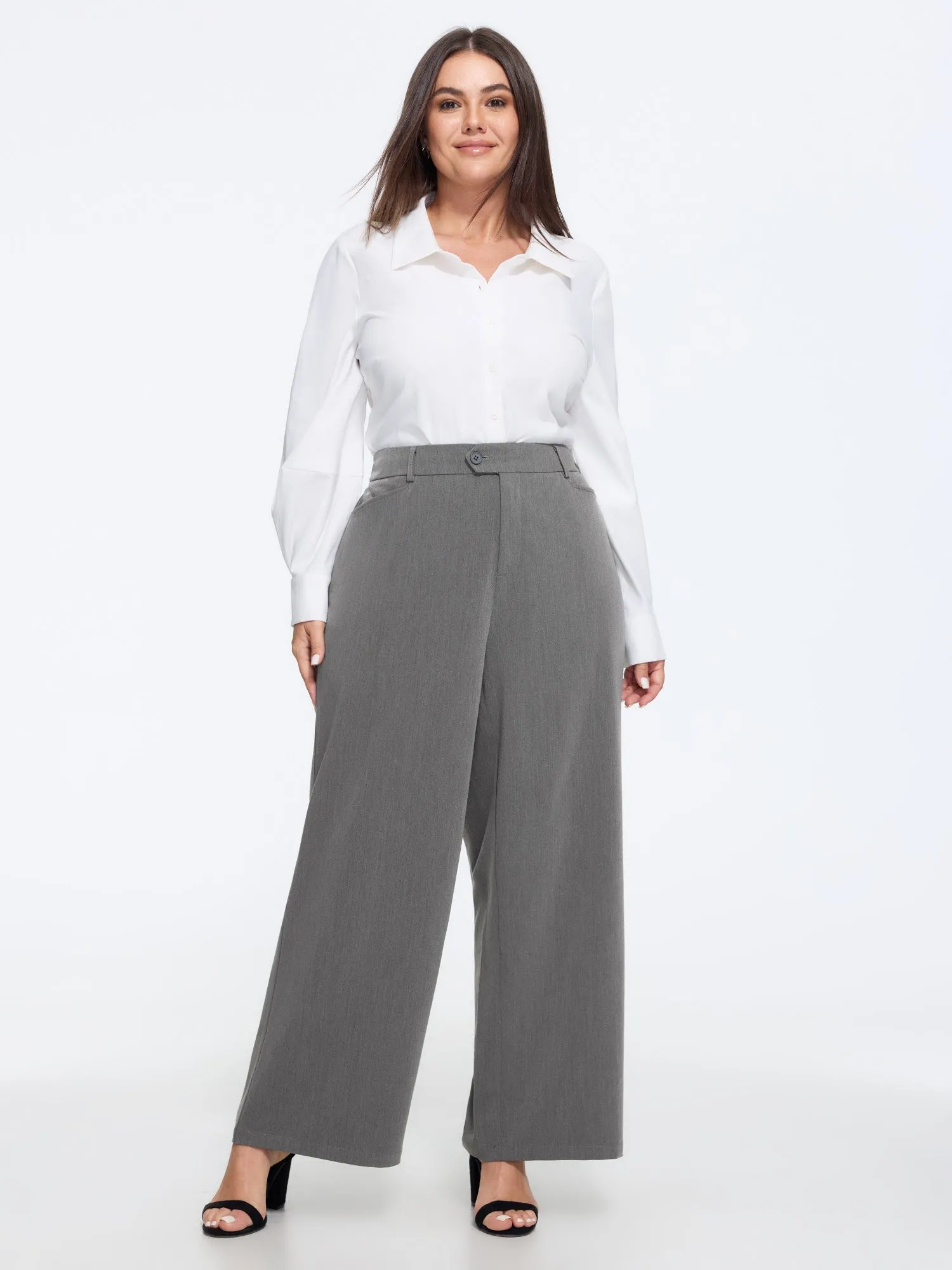Button‑Zip Closure Pockets Wide Leg Pants sold by Bloomchic product image thumbnail 2