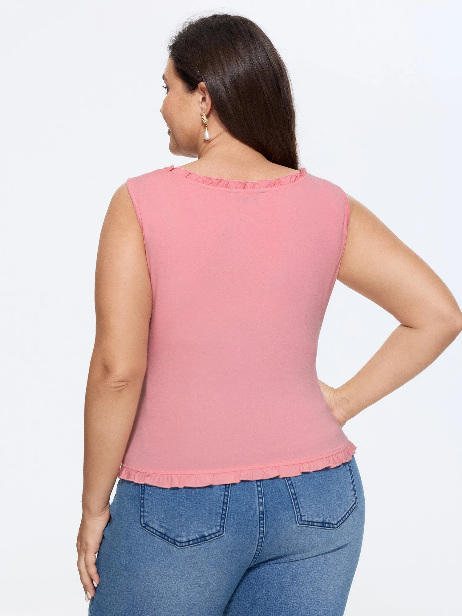 Stretchy Square Neck Ruffle Trim Ruched Tank Top sold by Bloomchic product image thumbnail 4