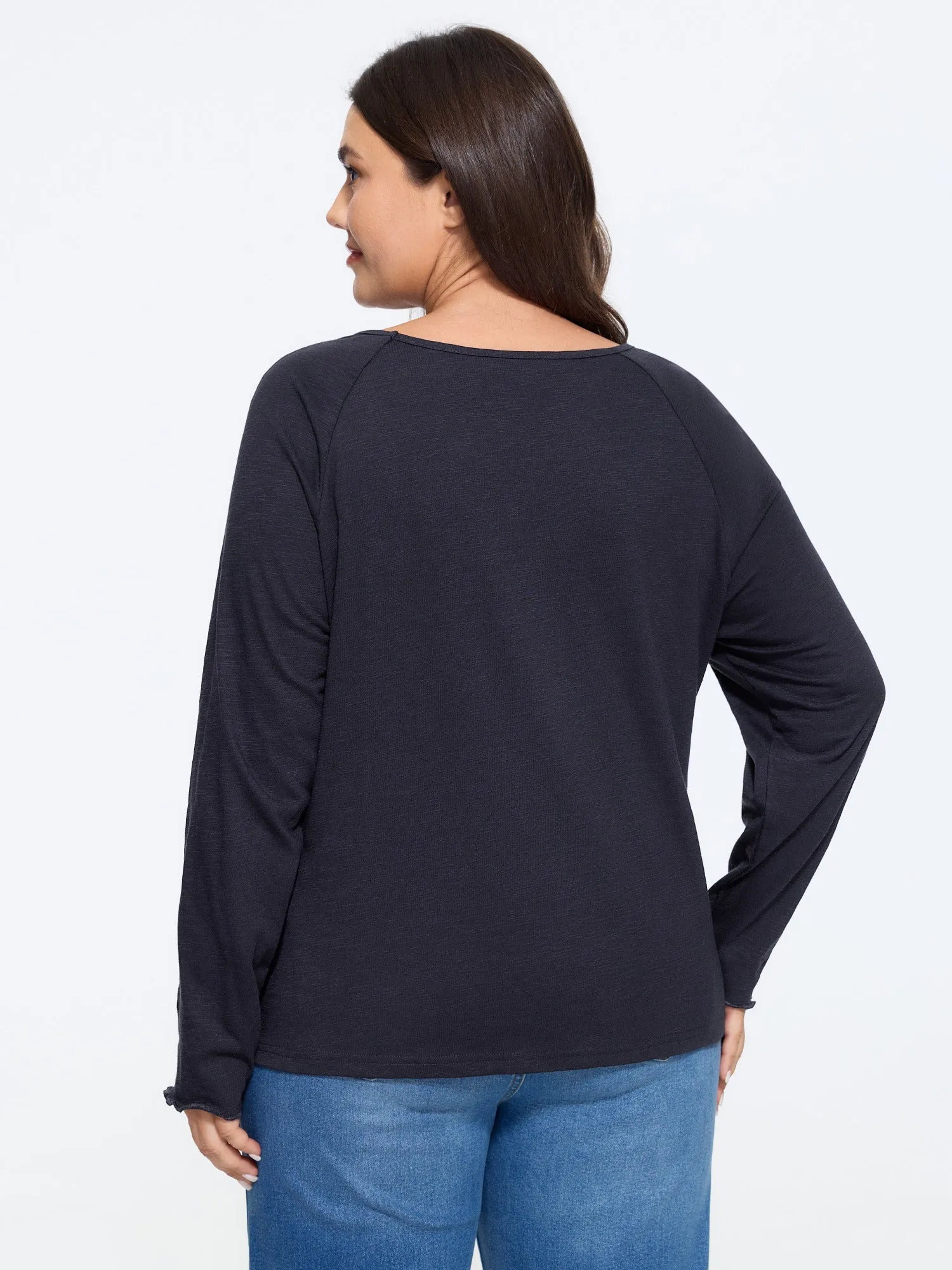 Textured V‑Neck Raglan Long Sleeve Basic T-Shirt sold by Bloomchic product image thumbnail 3
