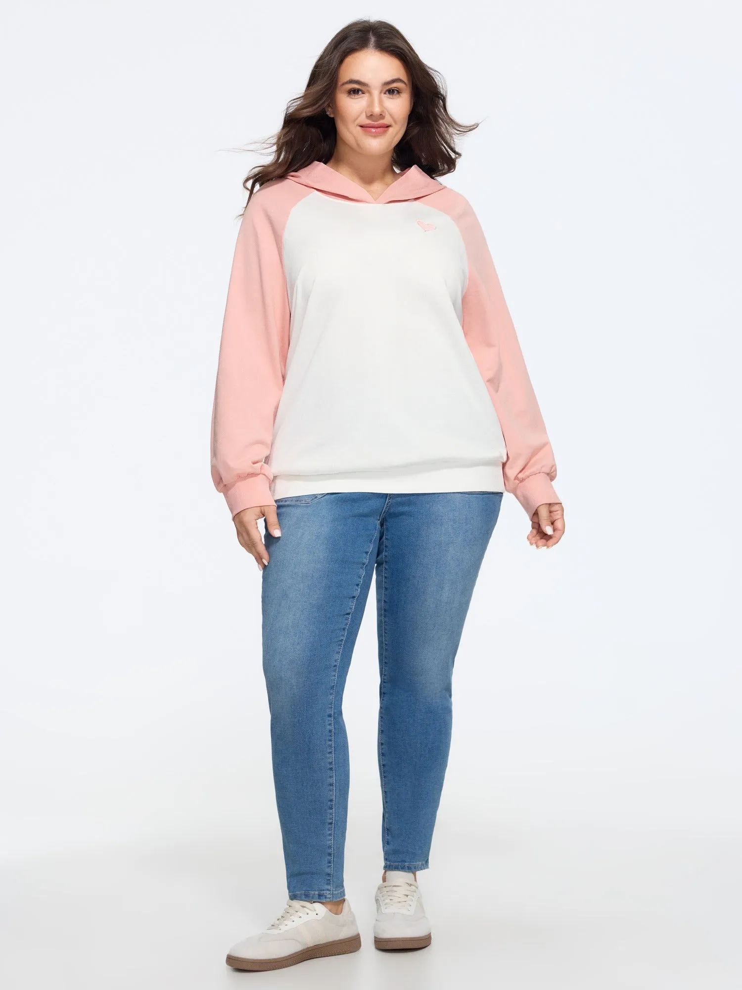 Cotton Color‑Block Heart Embroidered Hoodie Sweatshirt sold by Bloomchic product image thumbnail 4