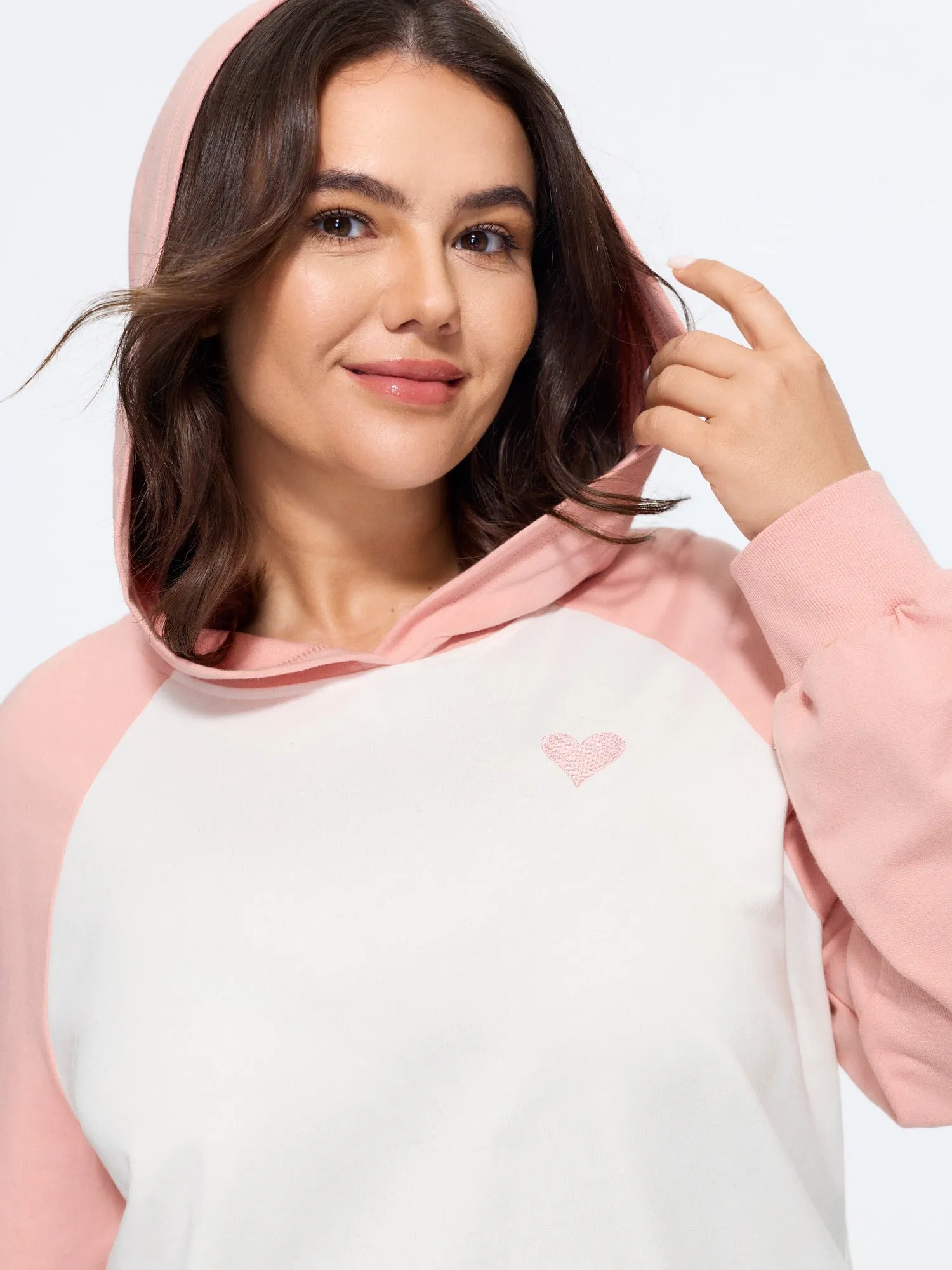 Cotton Color‑Block Heart Embroidered Hoodie Sweatshirt sold by Bloomchic product image thumbnail 2