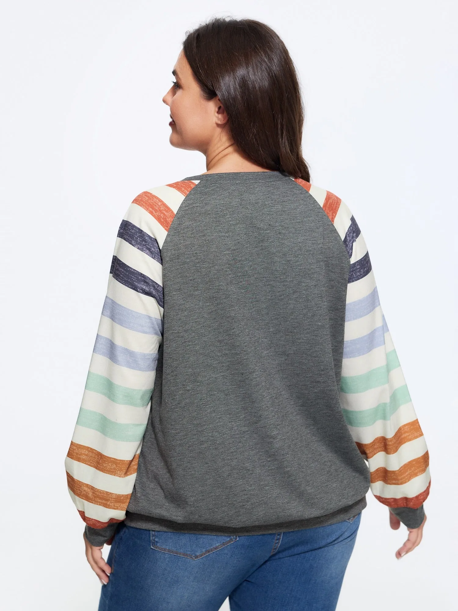 Supersoft Colorful Striped Sleeve Criss‑Cross Stitch Sweatshirt sold by Bloomchic product image thumbnail 3