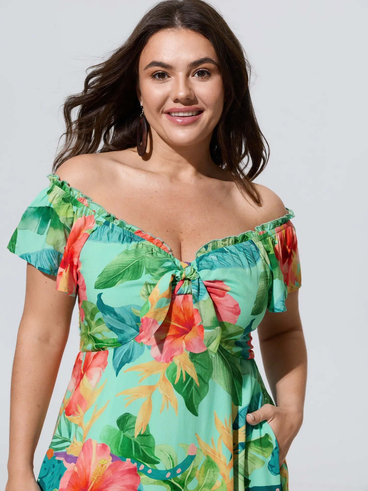 Tropical Floral Print Tie Front Ruffle Maxi Dress sold by Bloomchic product image thumbnail 2
