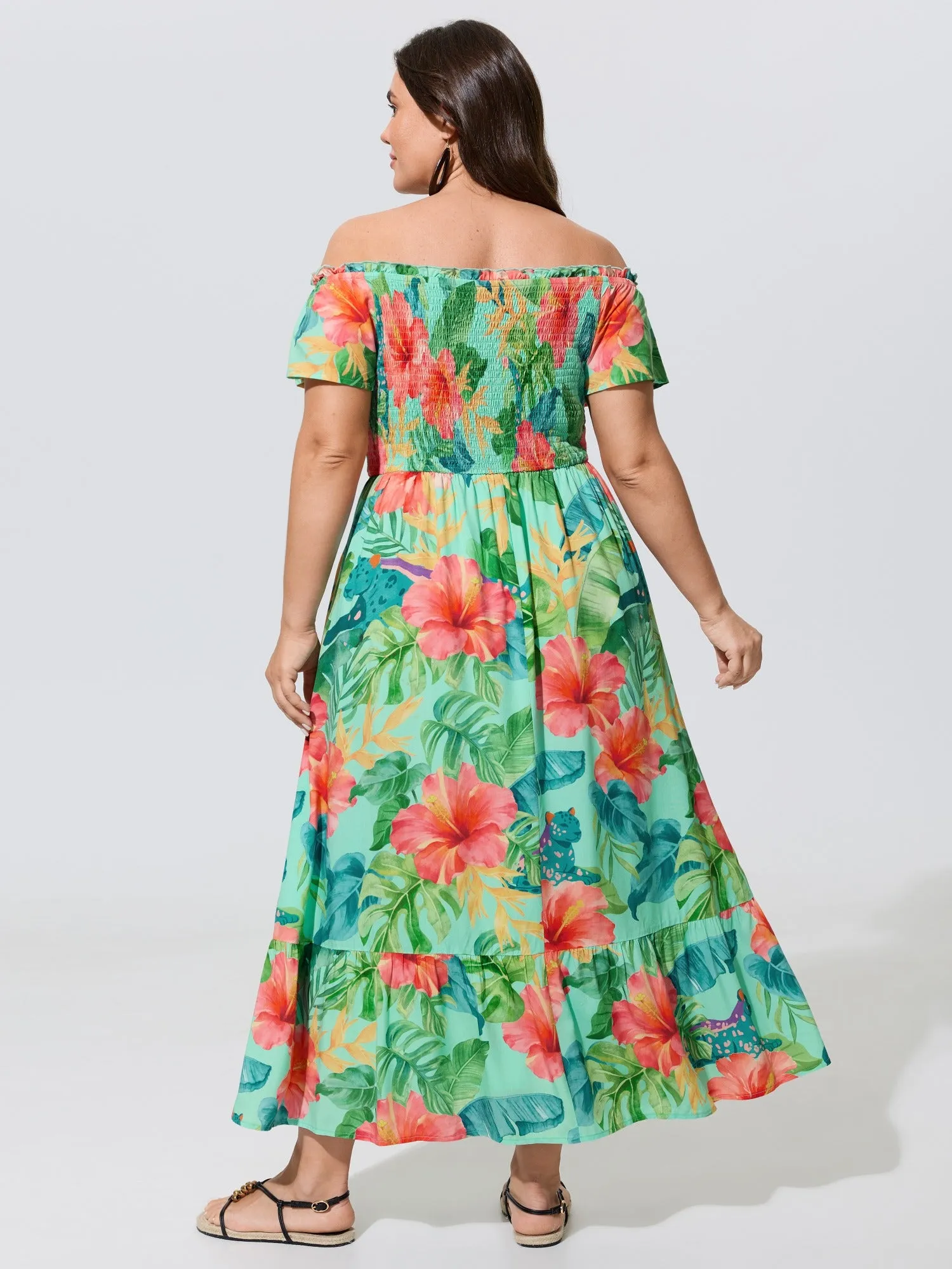 Tropical Floral Print Tie Front Ruffle Maxi Dress sold by Bloomchic product image thumbnail 3
