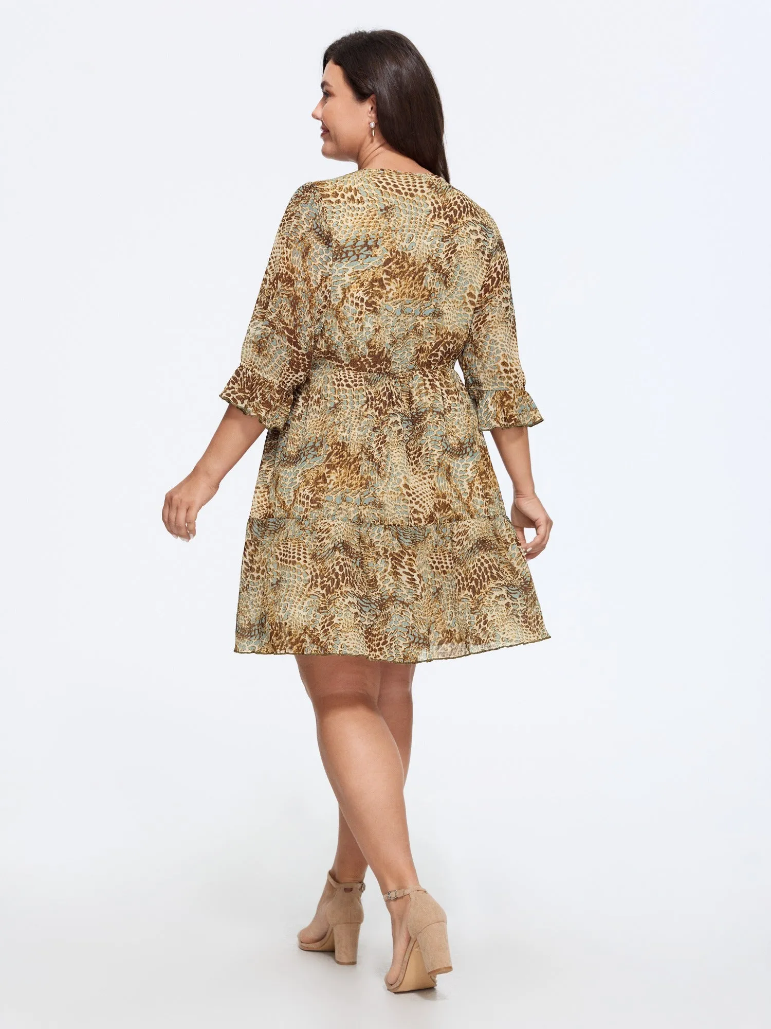 Animal Print Wrap Neck Tiered Mini Dress sold by Bloomchic product image thumbnail 4