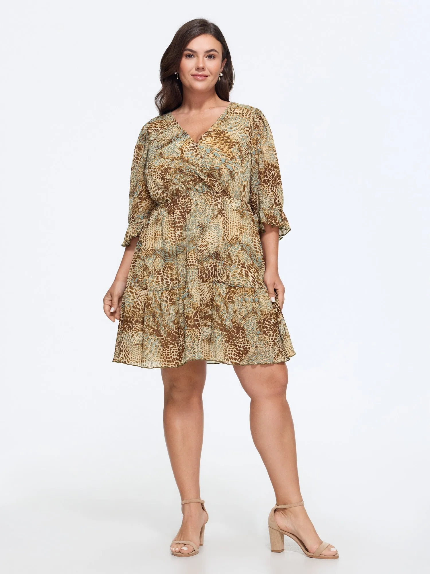 Animal Print Wrap Neck Tiered Mini Dress sold by Bloomchic product image thumbnail 3