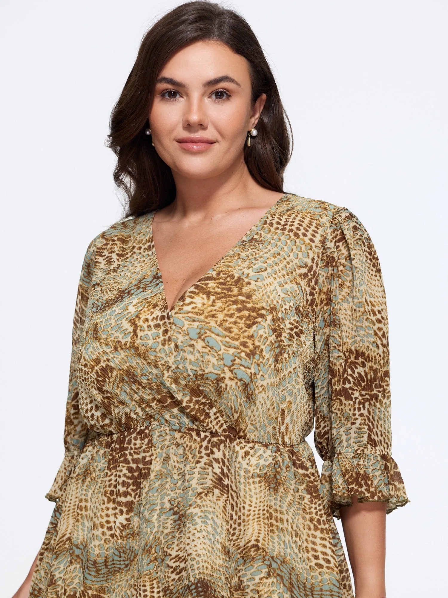 Animal Print Wrap Neck Tiered Mini Dress sold by Bloomchic product image thumbnail 2