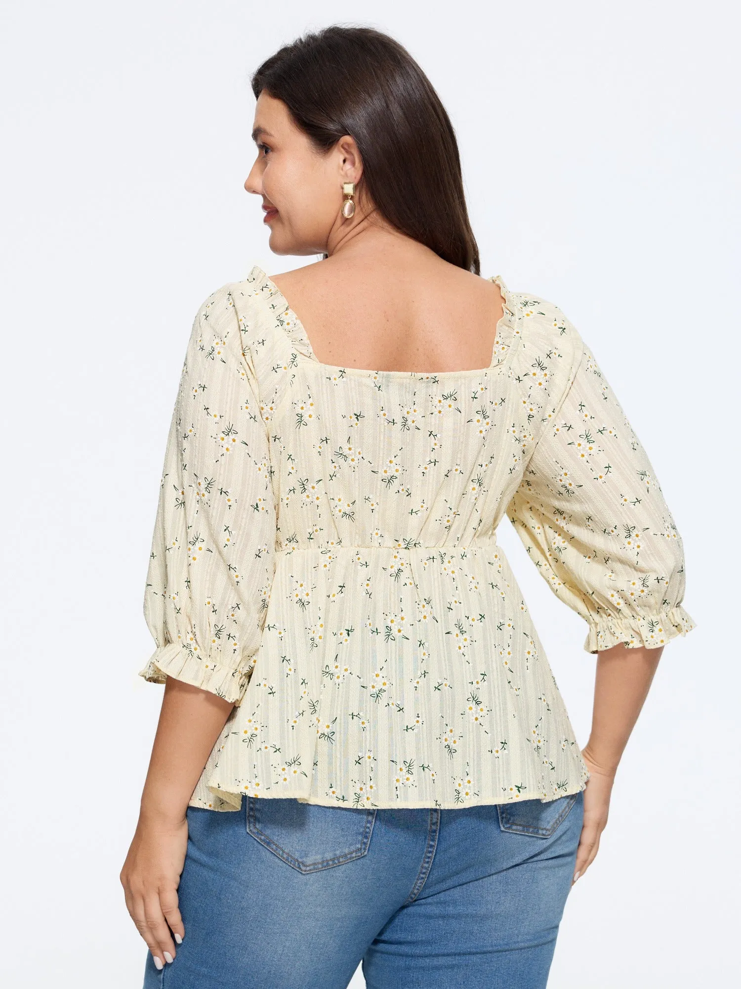 Cotton Ditsy Floral Print Square Neck Tie Front Blouse sold by Bloomchic product image thumbnail 3