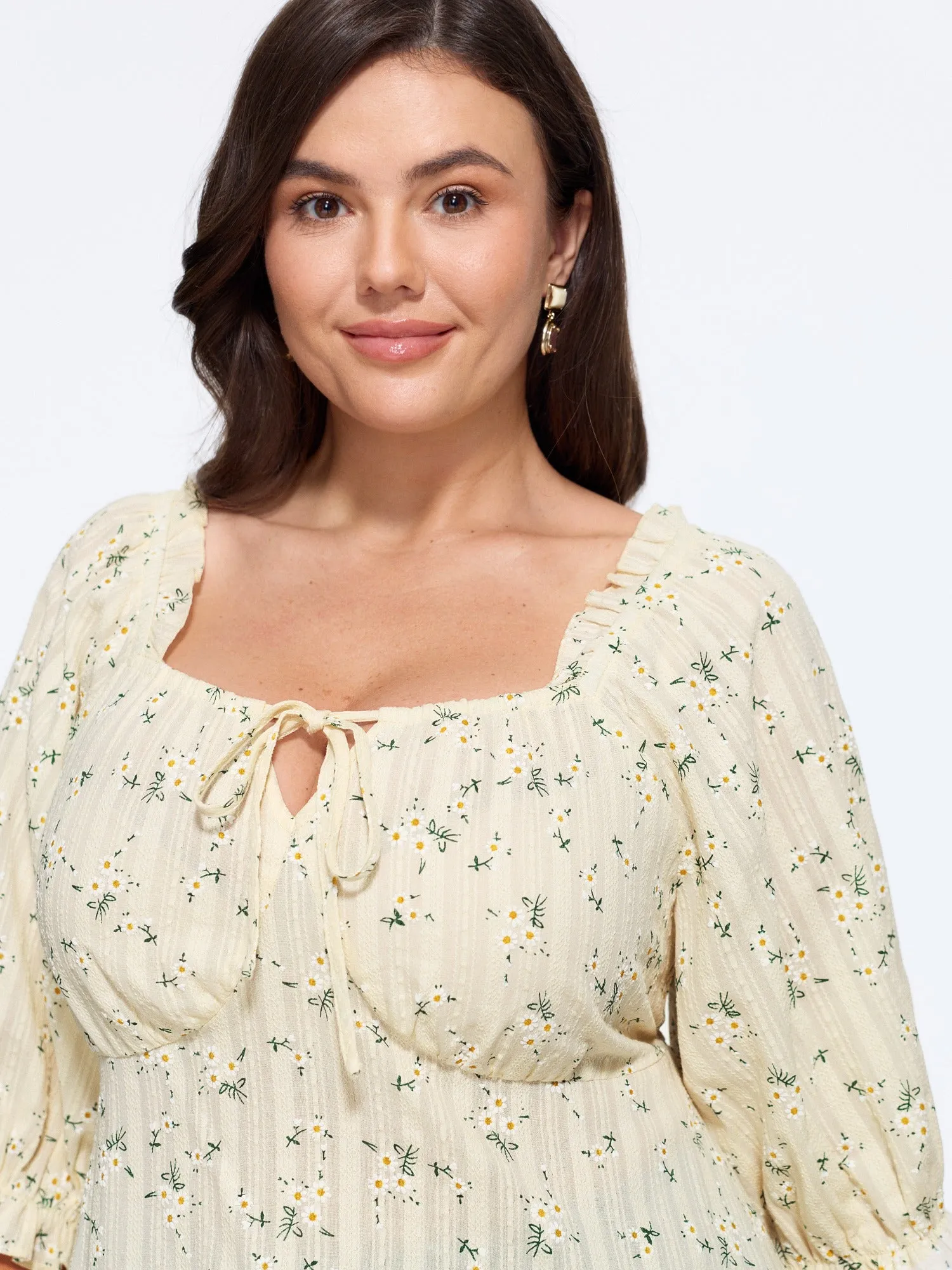 Cotton Ditsy Floral Print Square Neck Tie Front Blouse sold by Bloomchic product image thumbnail 2