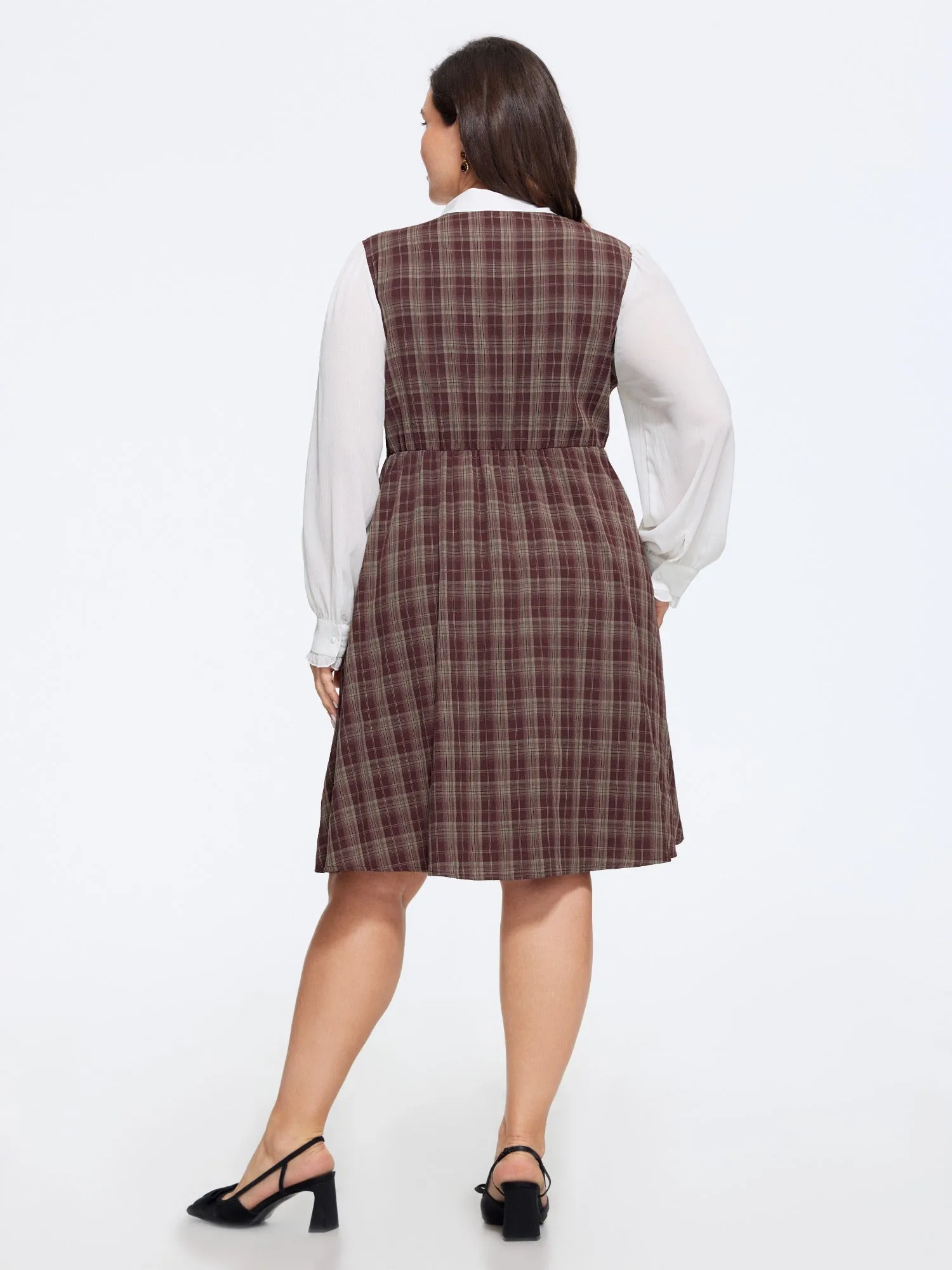 Vintage Plaid Bow Tie Neck Patchwork Mini Dress sold by Bloomchic product image thumbnail 3