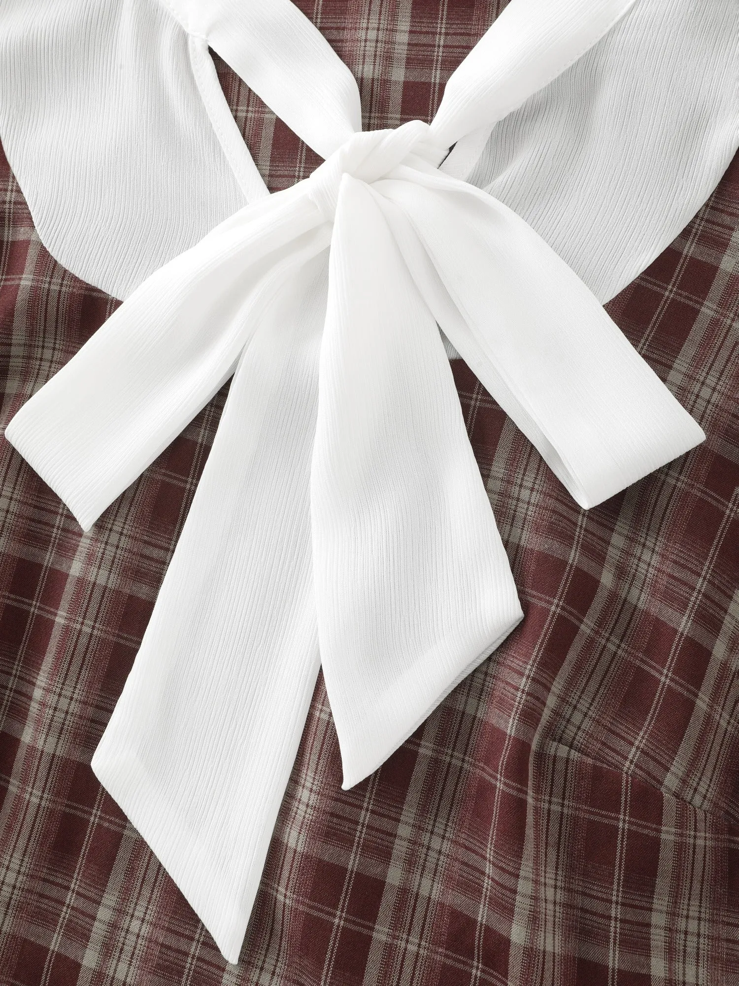 Vintage Plaid Bow Tie Neck Patchwork Mini Dress sold by Bloomchic product image thumbnail 5