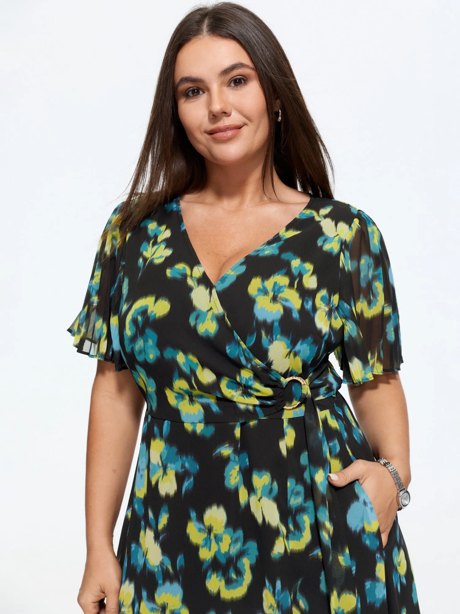 Floral Print Tie Waist Side Slit Midi Dress sold by Bloomchic product image thumbnail 2