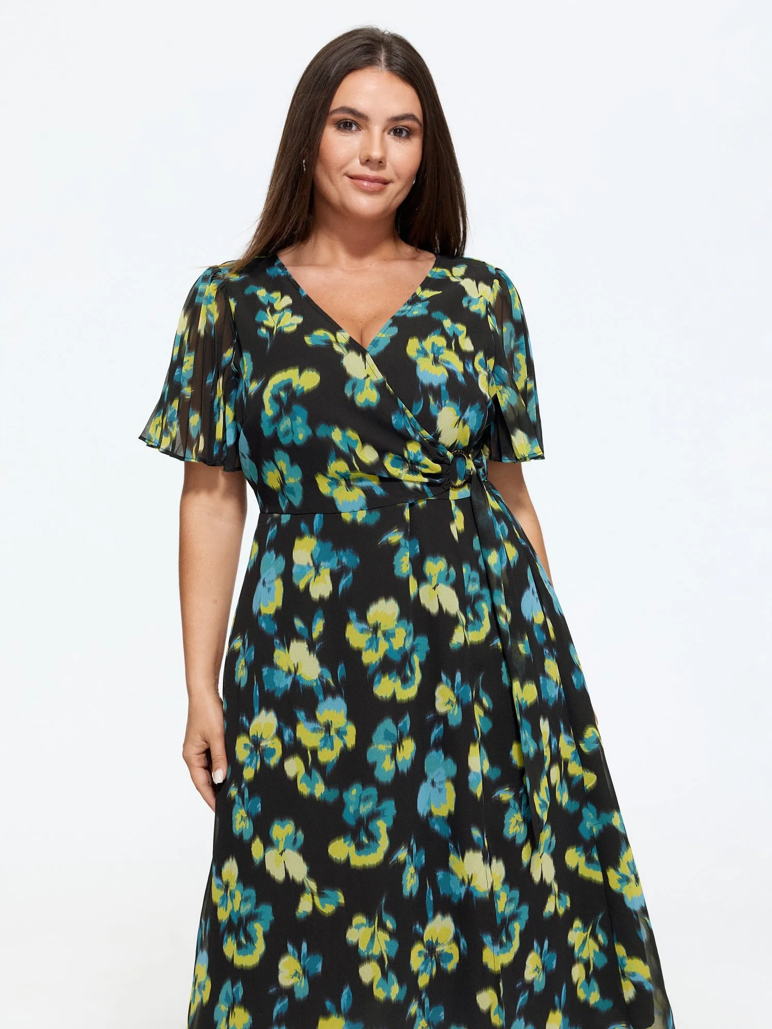Floral Print Tie Waist Side Slit Midi Dress sold by Bloomchic product image thumbnail 4