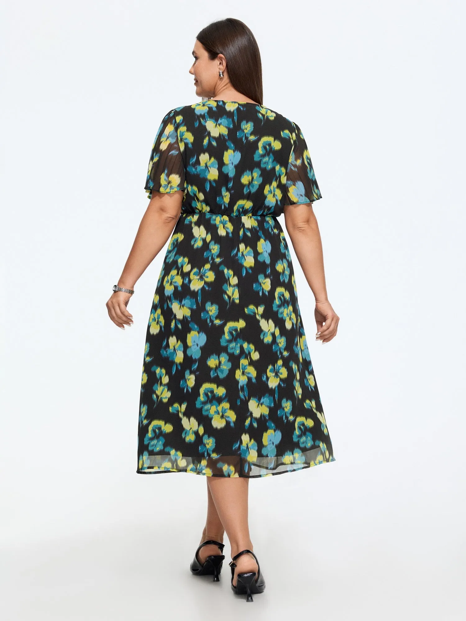 Floral Print Tie Waist Side Slit Midi Dress sold by Bloomchic product image thumbnail 3