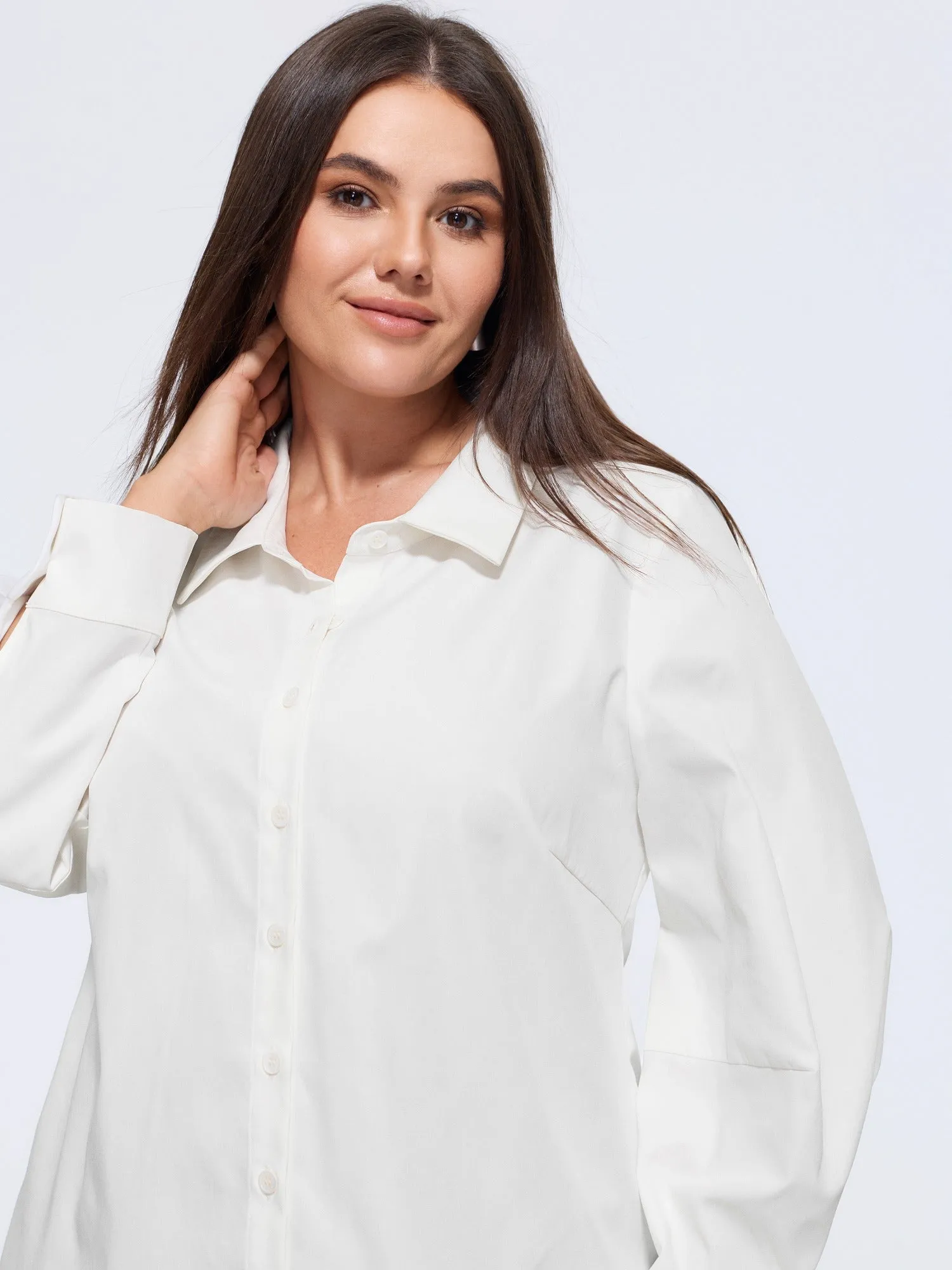 Plain Curved Hem Button Down Shirt sold by Bloomchic product image thumbnail 2