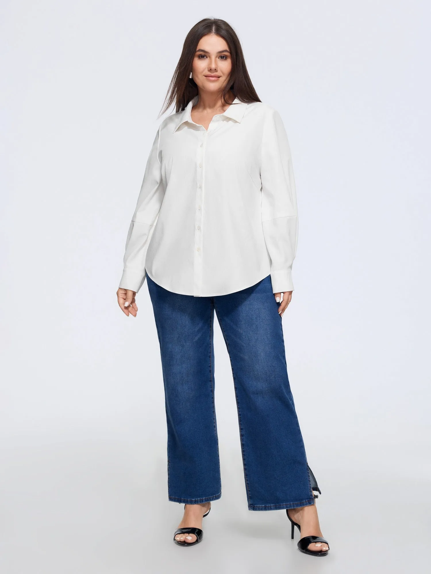 Plain Curved Hem Button Down Shirt sold by Bloomchic product image thumbnail 4