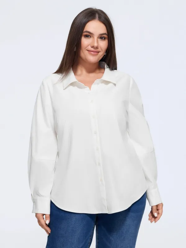 Plain Curved Hem Button Down Shirt made by Bloomchic