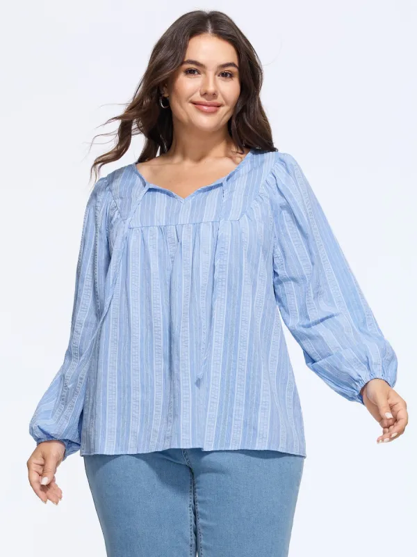 Supersoft Textured Stripe Tie Neck Blouse made by Bloomchic