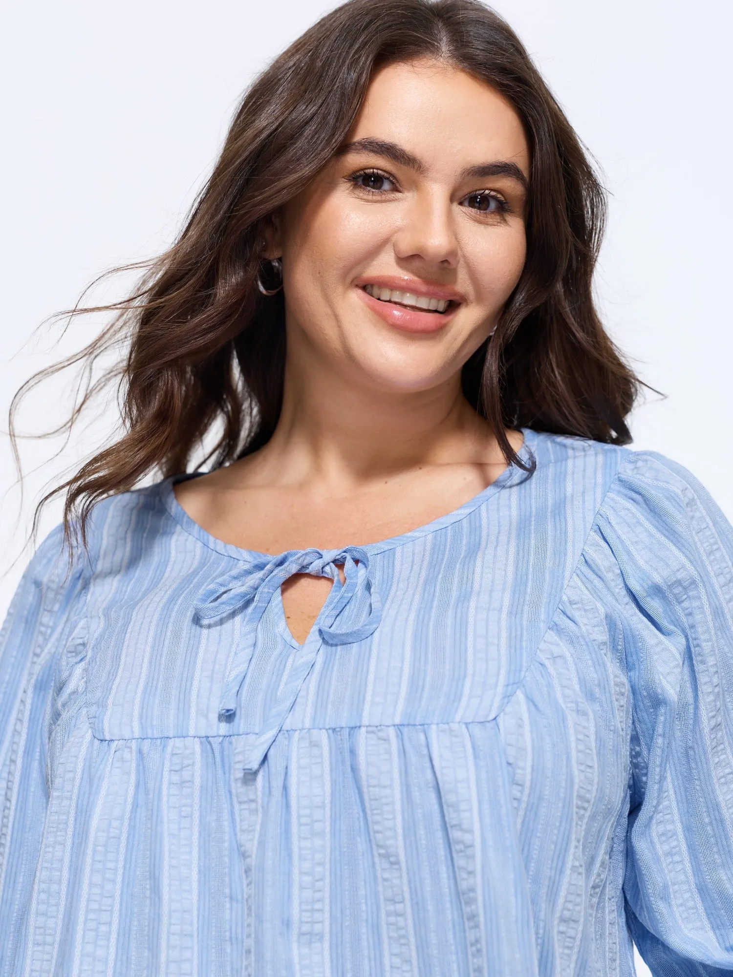 Supersoft Textured Stripe Tie Neck Blouse sold by Bloomchic product image thumbnail 2