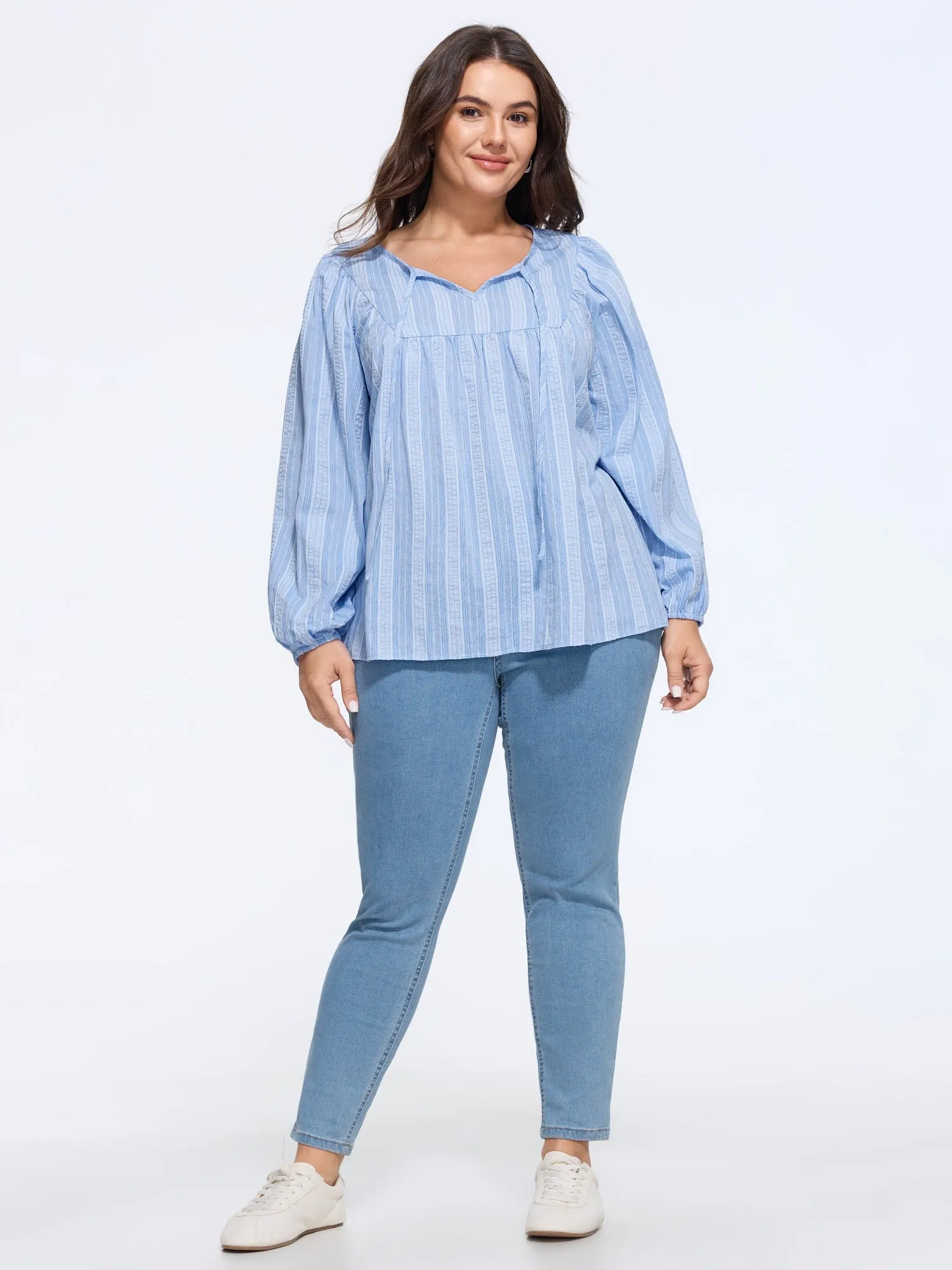 Supersoft Textured Stripe Tie Neck Blouse sold by Bloomchic product image thumbnail 4