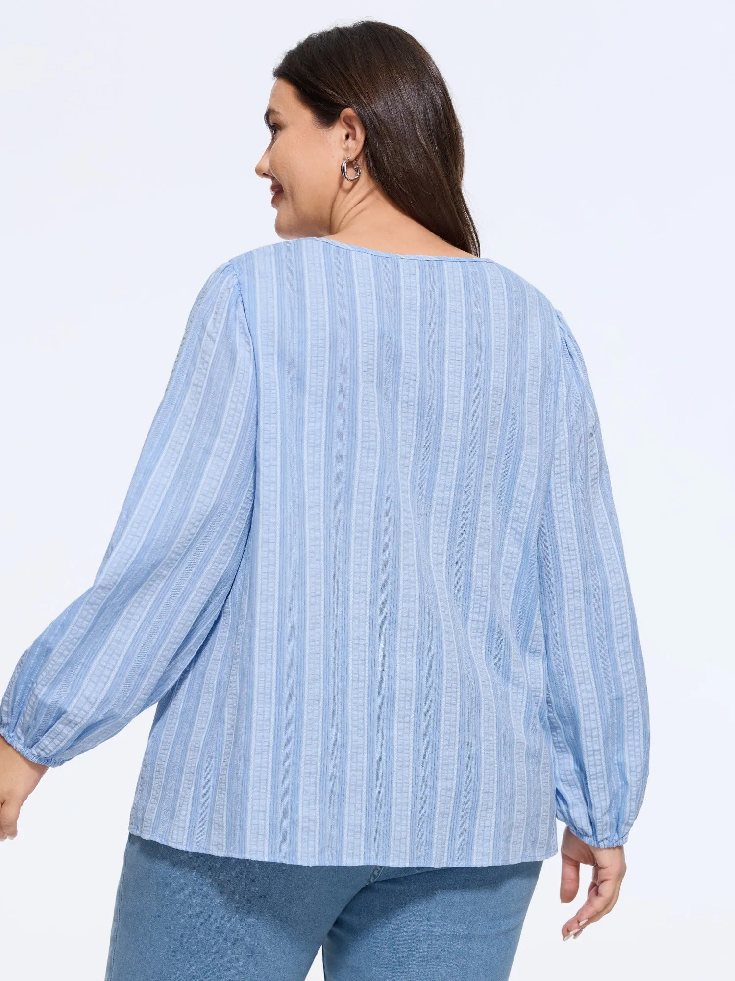Supersoft Textured Stripe Tie Neck Blouse sold by Bloomchic product image thumbnail 3