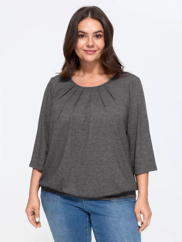 Supersoft Stretchy Pleated Front Round Neck T-Shirt made by Bloomchic