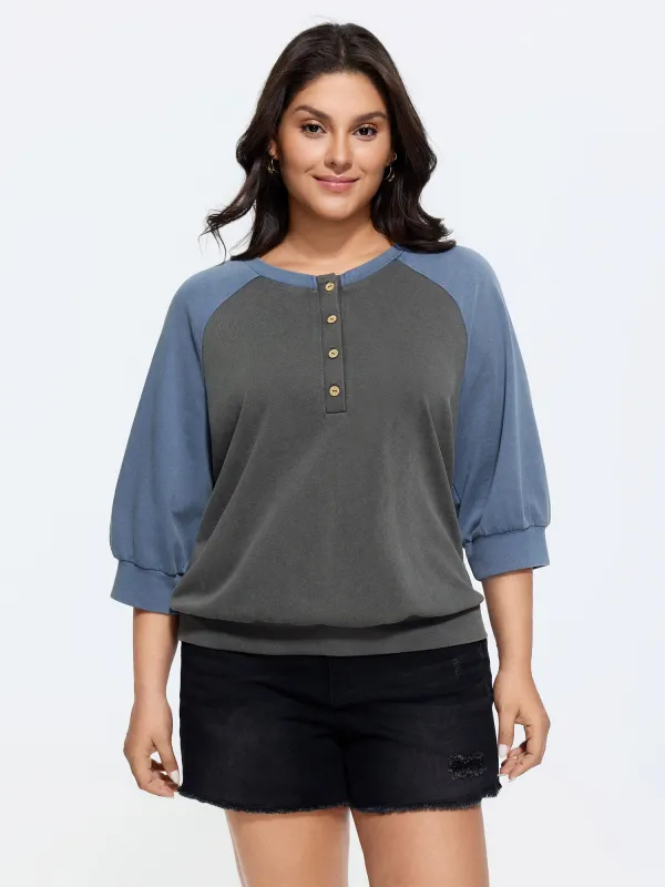 Stretchy Color Contrast Crew Neck Sweatshirt made by Bloomchic