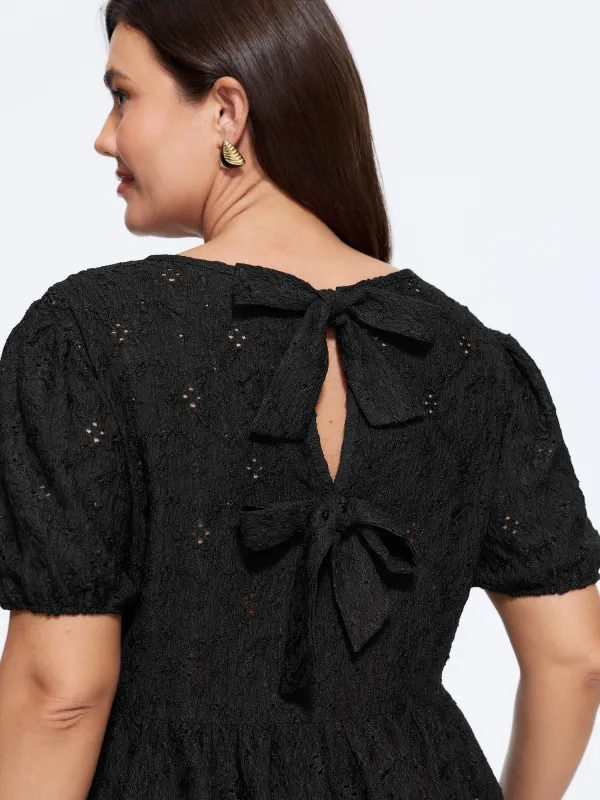 Textured Double Bow Knot Back Cut Out Top made by Bloomchic