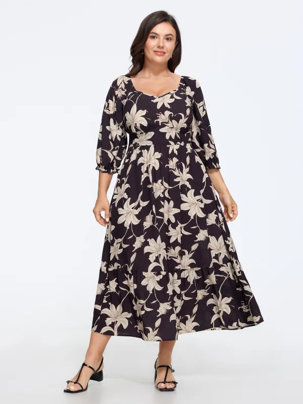 Lily Floral Print Puff Sleeve Tiered Midi Dress made by Bloomchic