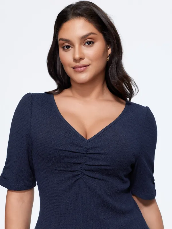 Textured V‑Neck Ruched Bust Fitted Top made by Bloomchic