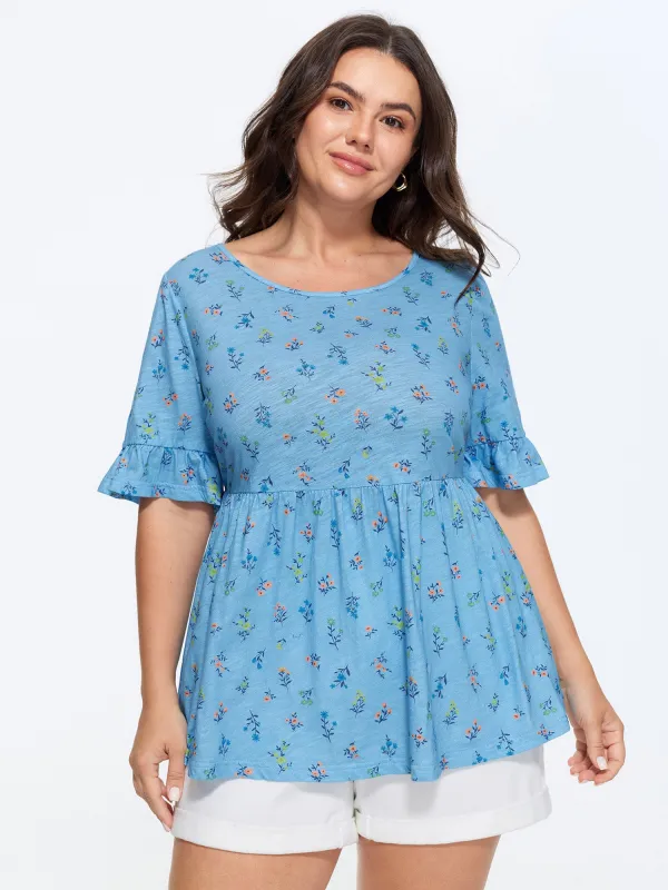 Cotton Ditsy Floral Print Ruffle Top made by Bloomchic