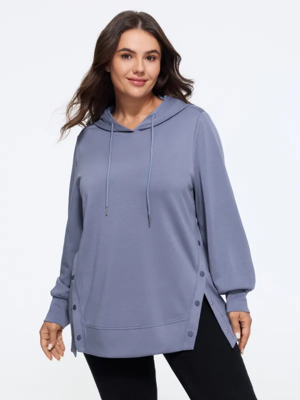 Supersoft Button Split Hem Hooded Sweatshirt made by Bloomchic