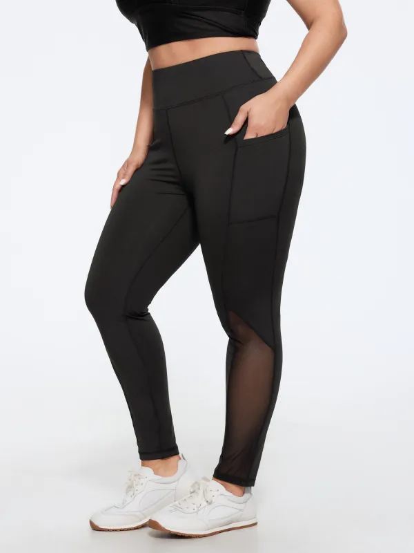 Stretch Mesh Panel Side Pocket Yoga Leggings made by Bloomchic
