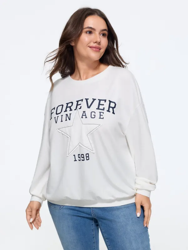 Vintage Star Patch Letter Print Sweatshirt made by Bloomchic