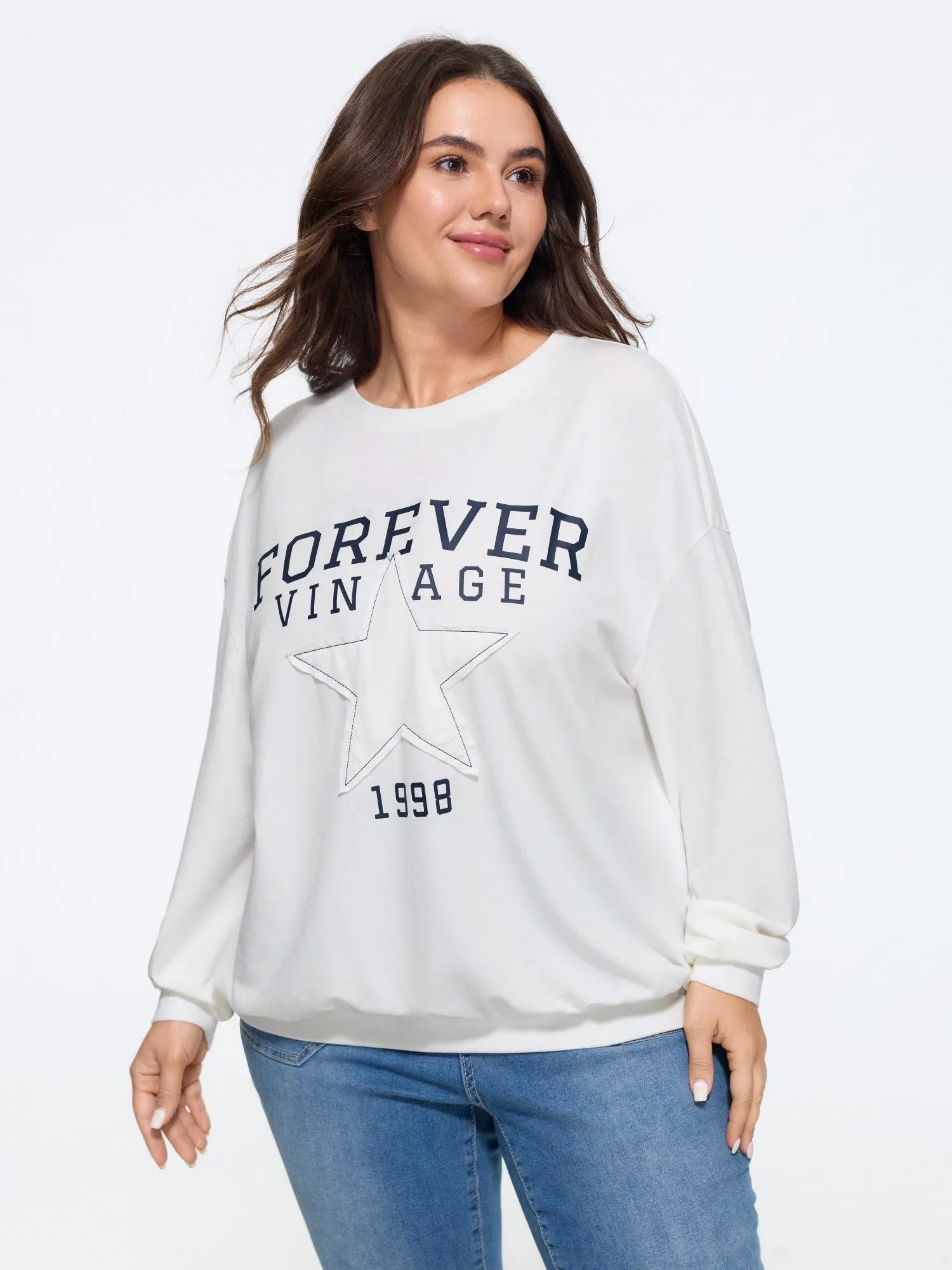 Vintage Star Patch Letter Print Sweatshirt sold by Bloomchic