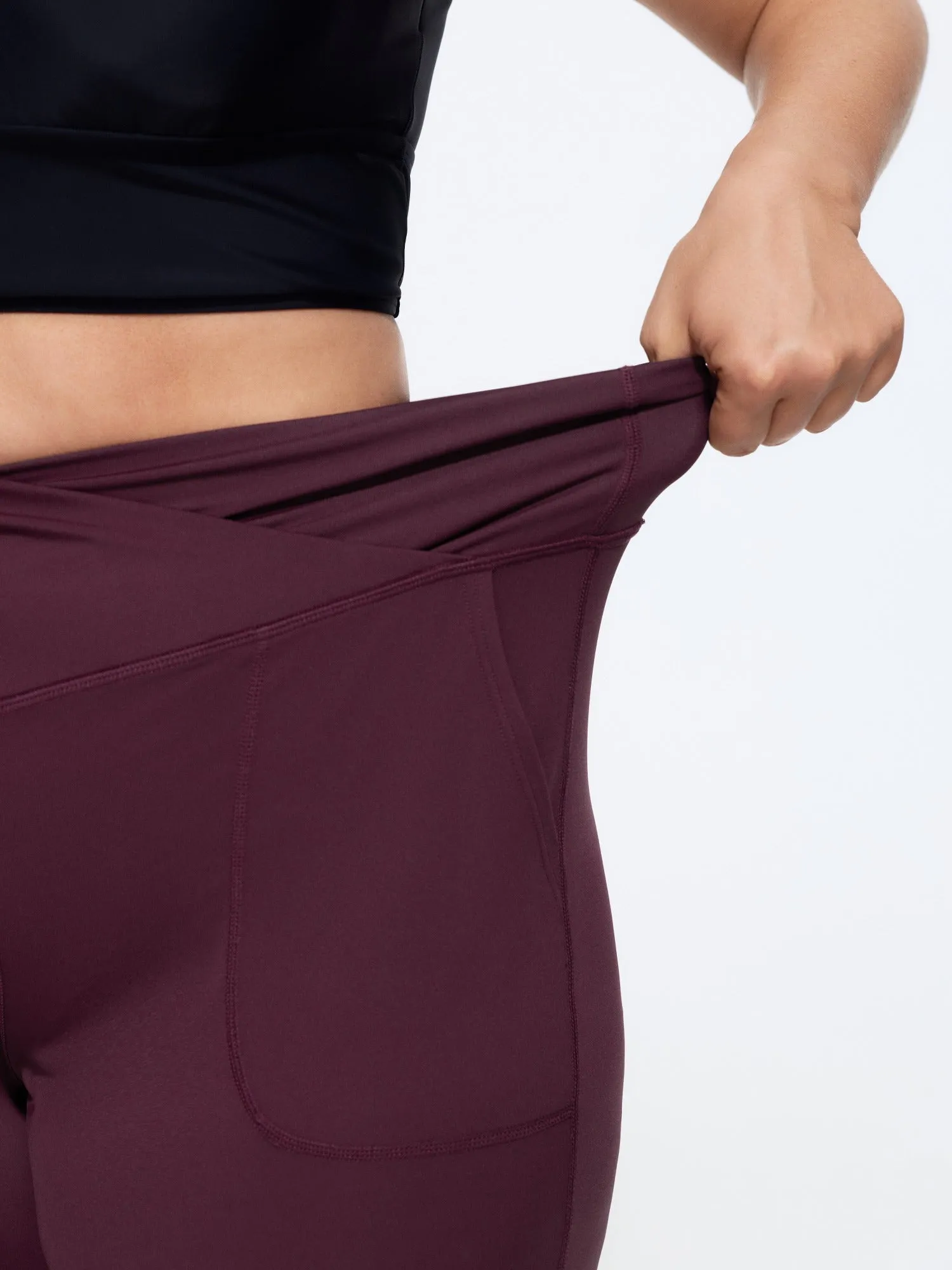 Stretch Crossover Waist Pocket Split Hem Leggings sold by Bloomchic product image thumbnail 5