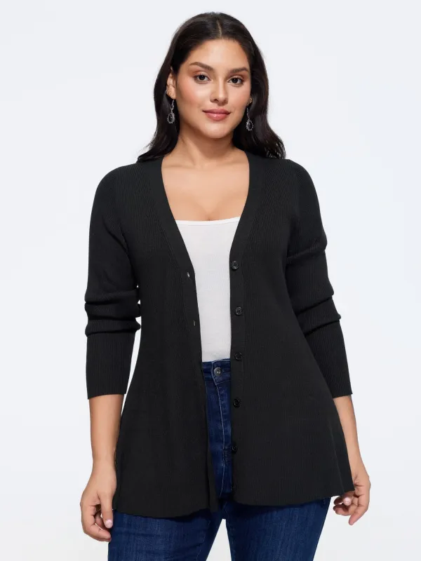 Solid V‑Neck Button Front Cardigan made by Bloomchic