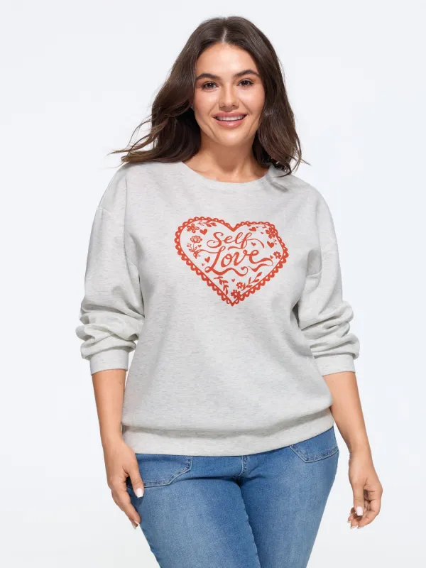 Supersoft Heart Floral Print Loose Sweatshirt made by Bloomchic