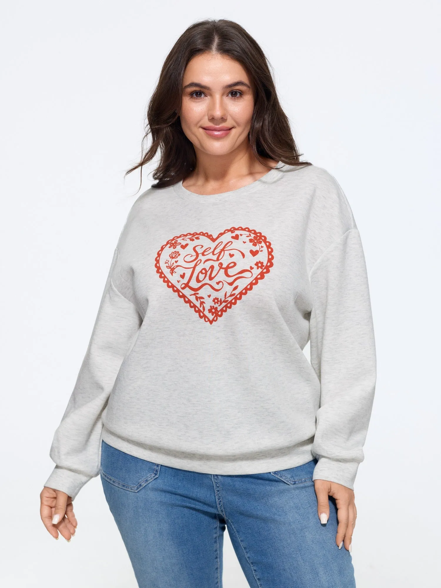 Supersoft Heart Floral Print Loose Sweatshirt sold by Bloomchic product image thumbnail 5